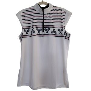 San Soleil Sport Top Womens XL White Tennis 1/4 Zip‎ UPF 50 Sleeveless Stretch
